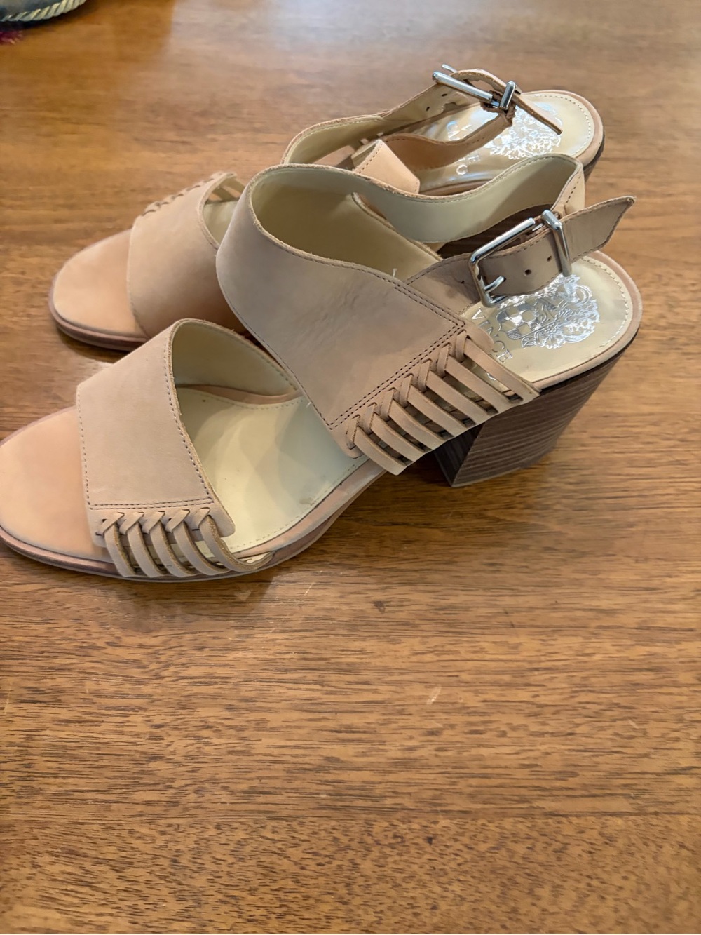 Vince Camuto Nude Blush Suede Woven Strap Sandals